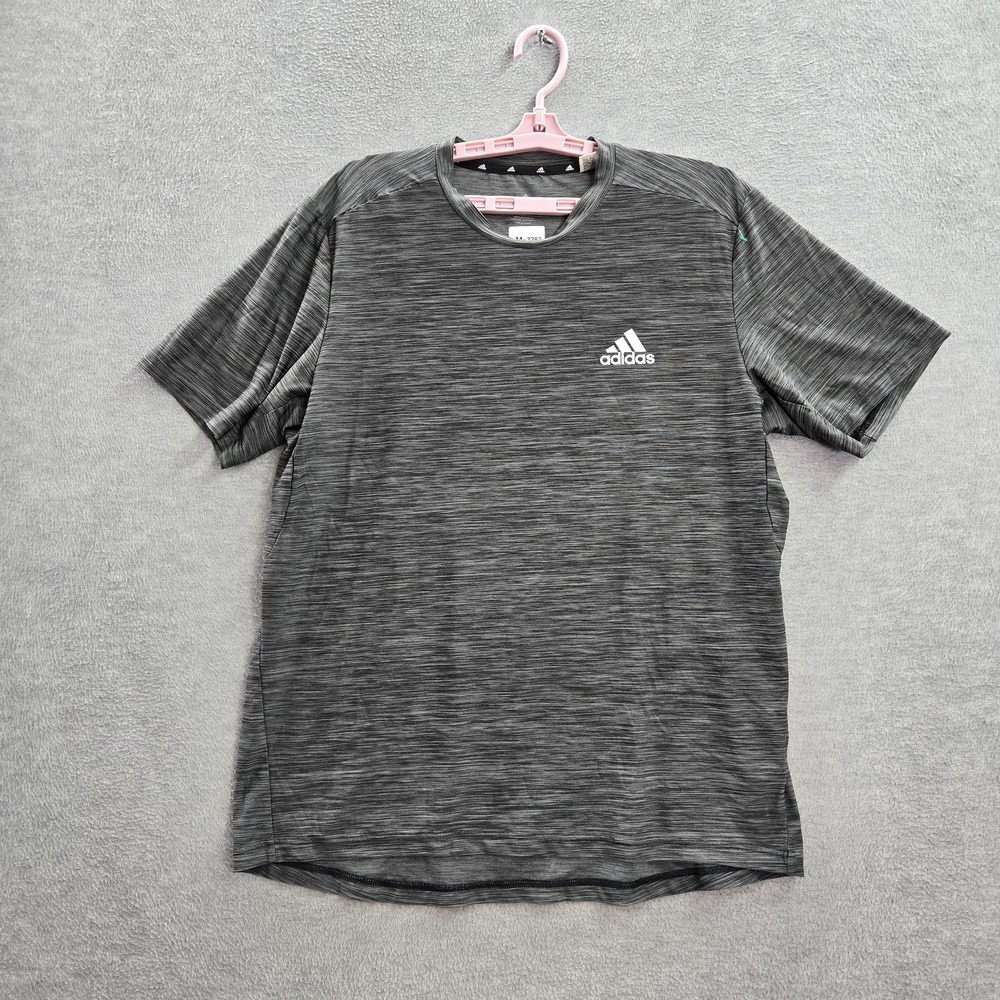 Adidas Men Shirt L Gray Activewear Logo Short Sleeve